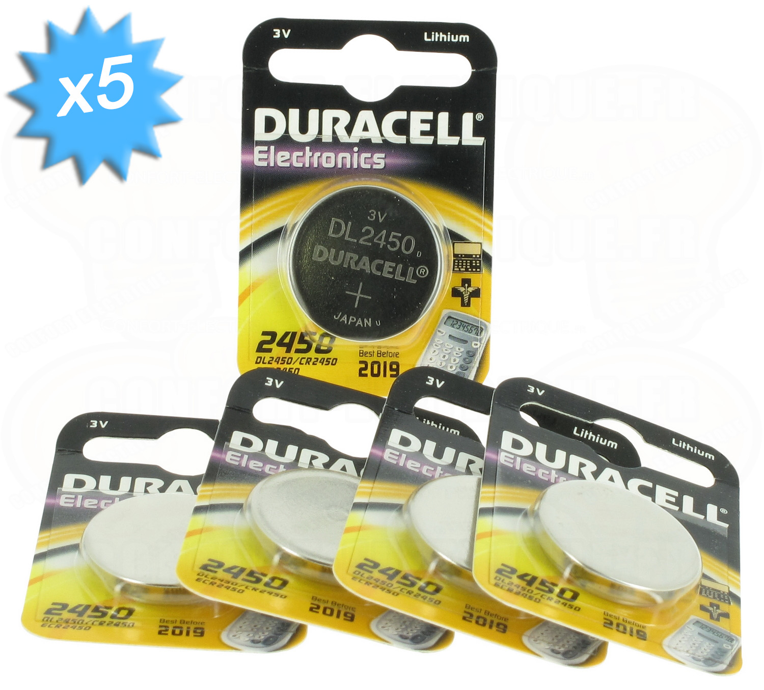 Pile CR2450 3V Duracell au lithium par 5 17,50€