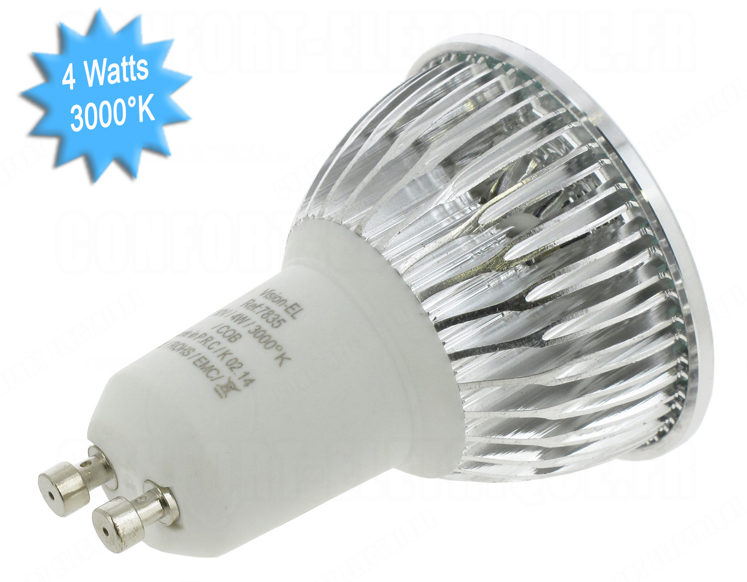 Ampoule à LED COB VisionEL GU10 4W 3000K 75D Bo..