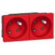 Prise de courant 2P+T X 2 Legrand Mosaic Rouge � d�trompage