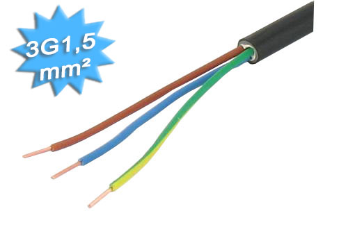 Cable électrique - Rigide - R2V - 3G1.5 mm² - Au mètre - 1,2..