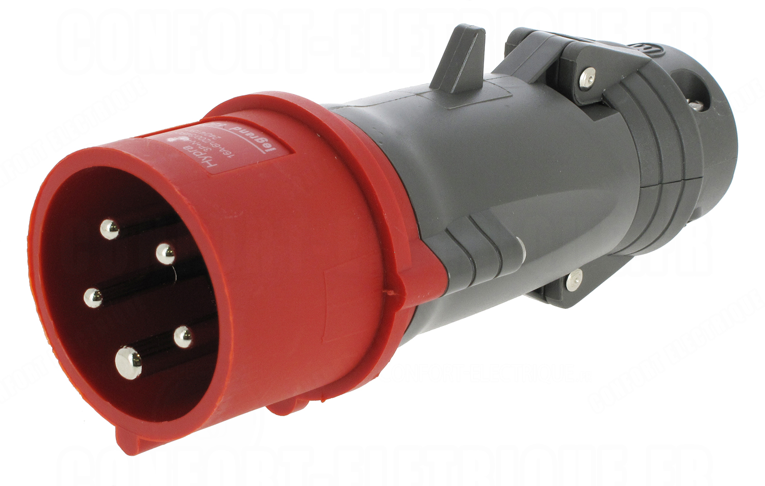 Fiche Mâle 10/16 Ampères Caoutchouc 2 Poles Avec Terre Sortie Droite