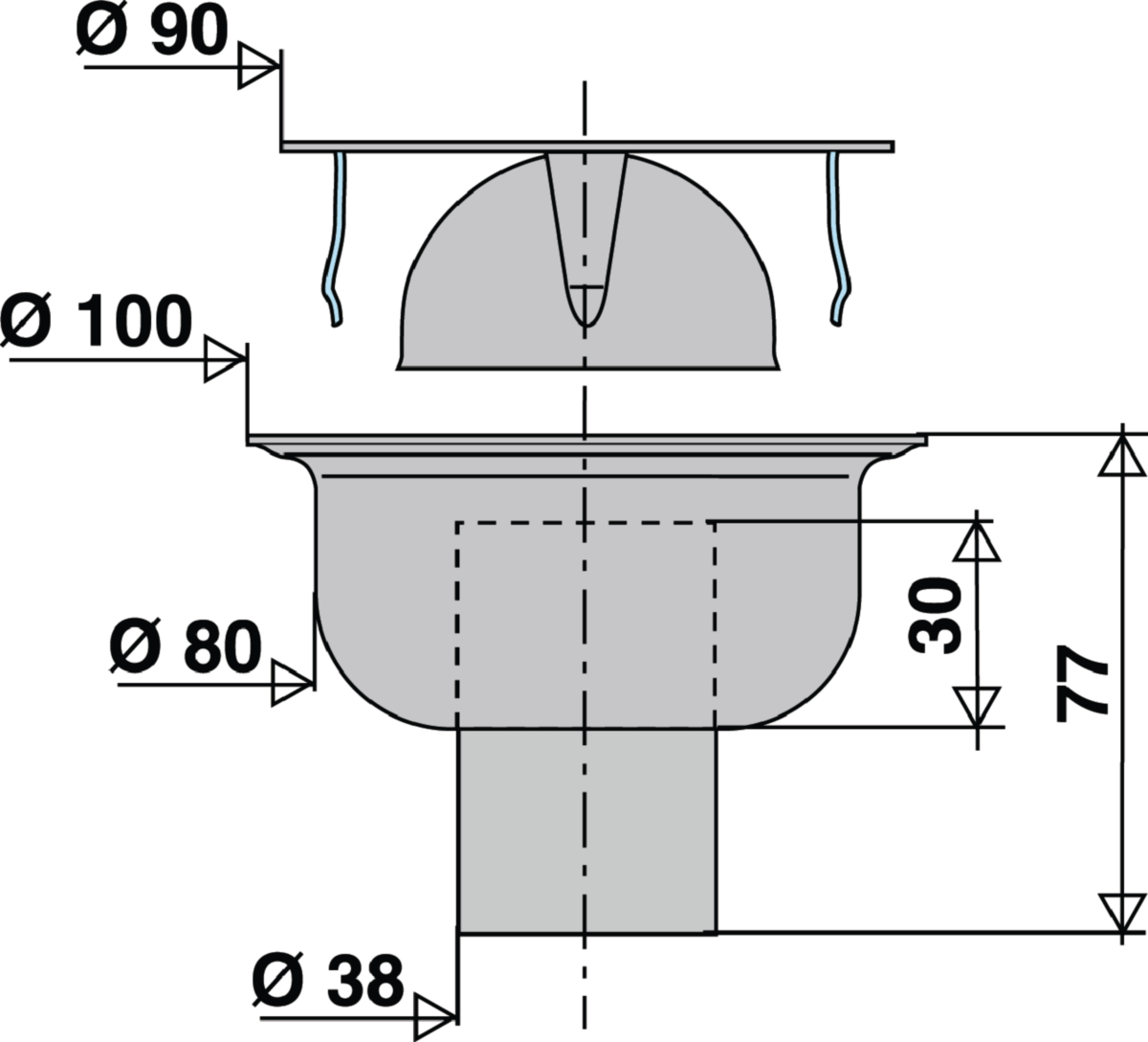 Siphon de sol - 100 x 100 mm - Sortie verticale - Chromé - V..