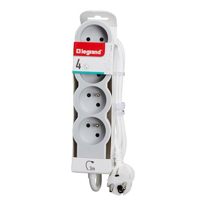 Rallonge Multiprises LEGRAND 4 Ports 3M Rotatif - Blanc et Gris