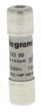 Fusible cartouche cylindrique - 10 x 38 - 8 Amp�res - Type gG HPC - Sans voyant