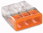 Borne pour boite de d�rivation Compact - Wago - 3 conducteurs - 3 x 0.5 � 2.5 mm� - Transparent / Orange