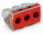 Borne pour boite de d�rivation - Wago - 3 conducteurs - 3 x 2.5 � 6 mm� - Transparent / Rouge