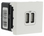 Chargeur USB 230V/5V 2 ports 2 modules Legrand Mosaic blanc