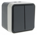 Bouton poussoir double NO-NF 10A Hager Cubyko saillie complet gris