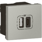 Chargeur usb - Double associable - 2 modules - Type a+c - Alu - Legrand 079293L
