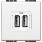 Chargeur USB 230V/5V 2 ports 2 modules Bticino Living Blanc