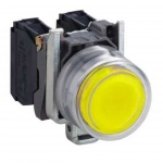 Bouton Poussoir - Capuchonn� - Affleurant - 1 NO - Jaune - Complet - Schneider XB4BP51