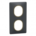 Plaque de finition - Ovalis - 2 Postes - Verticale - 71 mm - Anthracite laiton - Schneider Electric S340724E