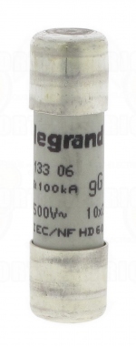 Fusible cartouche cylindrique - 10 x 38 - 6 Amp�res - Type gG HPC - Sans voyant