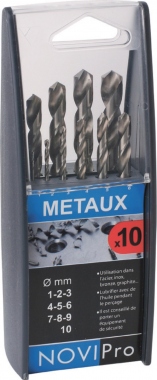 Coffret plastique - 10 m�ches HSS PRO - Diam�tre 1 � 10mm - Novipro 718F