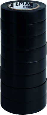 Ruban adh�sif isolant - 15 mm x 10 m x 0.15 mm - Noir - Lot de 8 - Bizline 103003