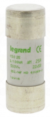Fusible cartouche cylindrique - 22 x 58 - 25 Amp�res - Type aM HPC - Sans Percuteur
