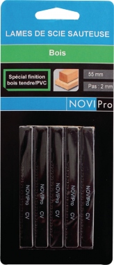 Lame de scie sauteuse - 55 mm - Pas de 2 mm - Pour bois finition - Carte de 5 - Novipro 7008-05