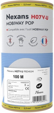 Fil rigide - H07VU - 1 x 2.5 mm� - Bleu - Couronne de 100 M�tres - Mobiway POP