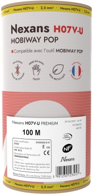 Fil rigide - H07VU - 1 x 2.5 mm� - Rouge - Couronne de 100 M�tres - Mobiway POP