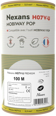 Fil rigide - H07VU - 1 x 2.5 mm� - Vert / Jaune  - Couronne de 100 M�tres - Mobiway POP