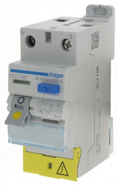 Interrupteur diff�rentiel Hager - 40A - 30 mA - 2 P�les - Type AC - Vis / Vis - BD