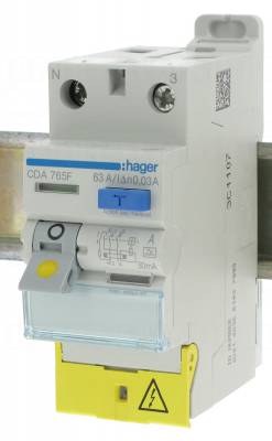 Interrupteur diff�rentiel Hager - 63A - 30 mA - 2 P�les - Type A - Vis / Vis - BD
