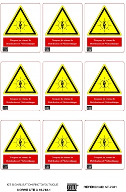 Planche de 9 �tiquettes - Pou installation photovolta�que - Catu AT-7021