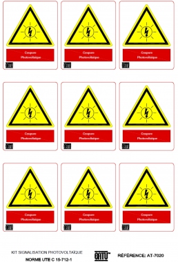 Planche de 9 �tiquettes - Pour installation photovolta�que - Catu AT-7020