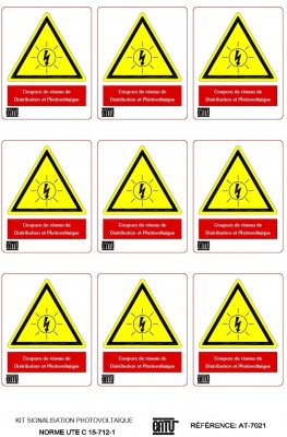 Planche de 9 �tiquettes - Pou installation photovolta�que - Catu AT-7021