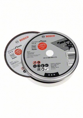 Disque � tron�onner - A moyeu plat - Standard for Inox - 125 mm - Boite m�tallique - Bosch 2608603255
