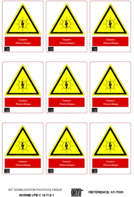 Planche de 9 �tiquettes - Pour installation photovolta�que - Catu AT-7020