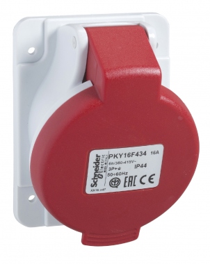 Socle de prise invers�e - PratiKa - 16A - IP44 - 380V - 3P+N+T - Schneider electric PKY16F435