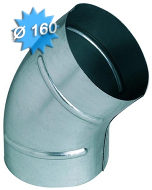 Coude � 45 degr�s diam�tre 160 mm en acier galvanis�