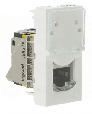 Prise RJ 45 cat. 6A STP blanche 1M Legrand Mosaic