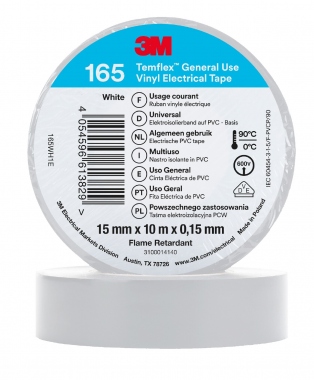 Ruban adh�sif - 3M TEMFLEX 165 - 15 mm x 10 m�tres - Blanc - 3M 80464N