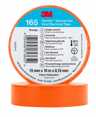 Ruban adh�sif - 3M TEMFLEX 165 - 15 mm x 10 m�tres - Orange - 3M 80467N