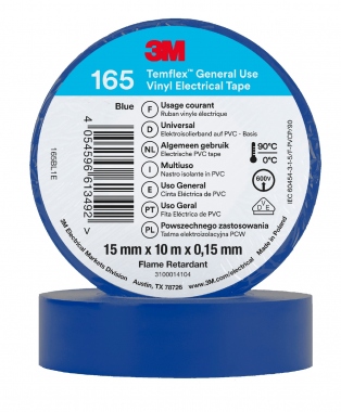 Ruban adh�sif - 3M TEMFLEX 165 - 15 mm x 10 m�tres - Bleu - 3M 80462N