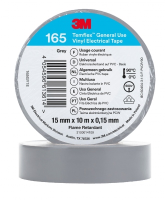 Ruban adh�sif - 3M TEMFLEX 165 - 15 mm x 10 m�tres - Gris - 3M 80466N