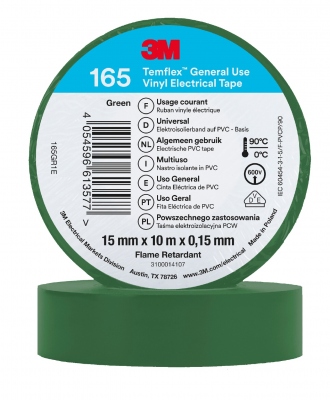 Ruban adh�sif - 3M TEMFLEX 165 - 15 mm x 10 m�tres - Vert - 3M 80469N