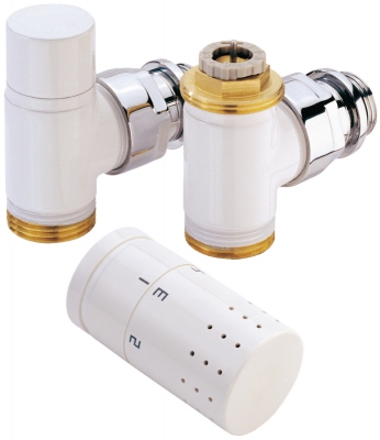Kit robinet radiateur - Thermostatique - Design - Blanc - Equerre - 15 x 21 - Alterna KIT1TH
