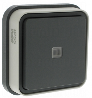 Bouton poussoir lumineux NO 10A Hager Cubyko encastr� complet gris