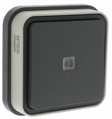 Bouton poussoir lumineux NO 10A Hager Cubyko encastr� complet gris
