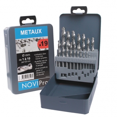 Coffret de 19 forets cylindriques - HSS - Pour m�taux - Diam�tre 1 � 10 mm - Novipro 745F