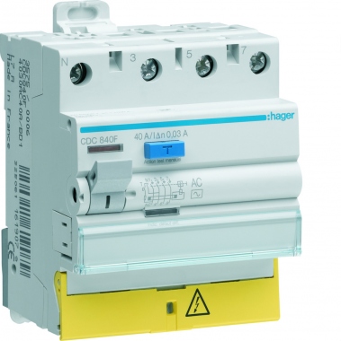 Interrupteur diff�rentiel Hager - 40A - 300 mA - 3 P�les + Neutre - Type AC - Vis / Vis