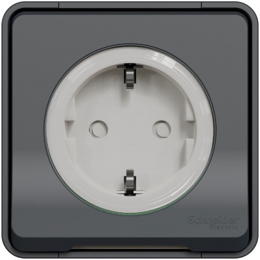 Prise 2 P+T - Gris - Saillie - Standard allemand - Schneider electric MUR36034