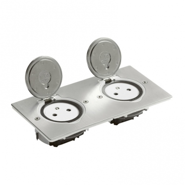 Prise de sol - 2 x 2P+T - Carr� - Inox bross� - Legrand 089768