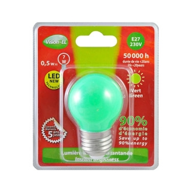 Ampoule  LED Vision-EL E27 Bulb 0.5W Vert 230 Volts