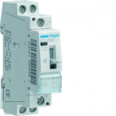 Contacteur Modulaire Silencieux - Jour / Nuit - 25A - 2 contacts NF - 230V - Hager ETC225S