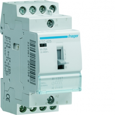 Contacteur Modulaire - Jour / Nuit - 25A - 4 contacts NF - 230V - Hager ETC425