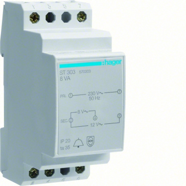 Transformateur de sonnerie - 8VA - 230 / 8-12V - Hager ST303